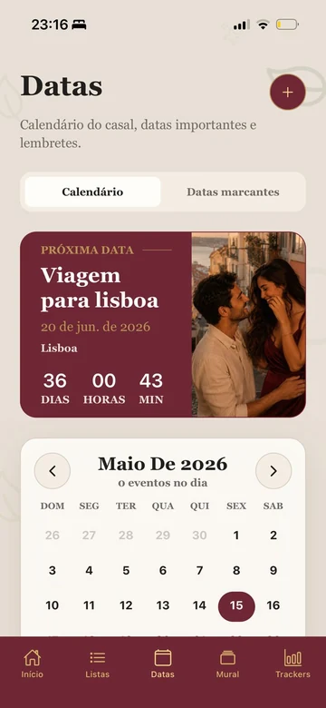 Calendário do casal no Futari.